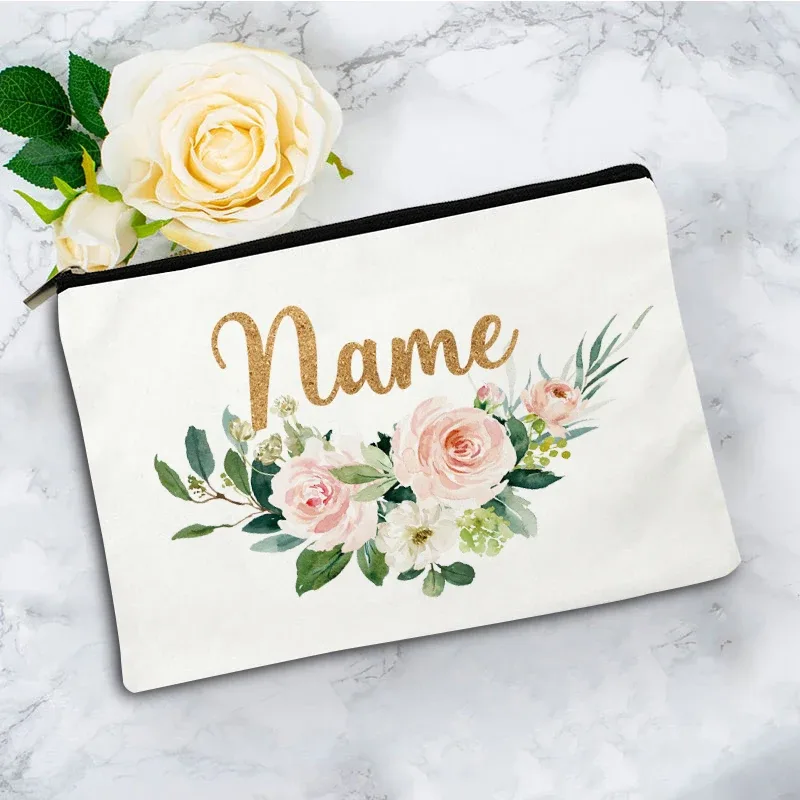 trousse toilette toile blanc motif fleurs vert fermeture éclair pliable extensible décontracté femme voyage cosmétiques