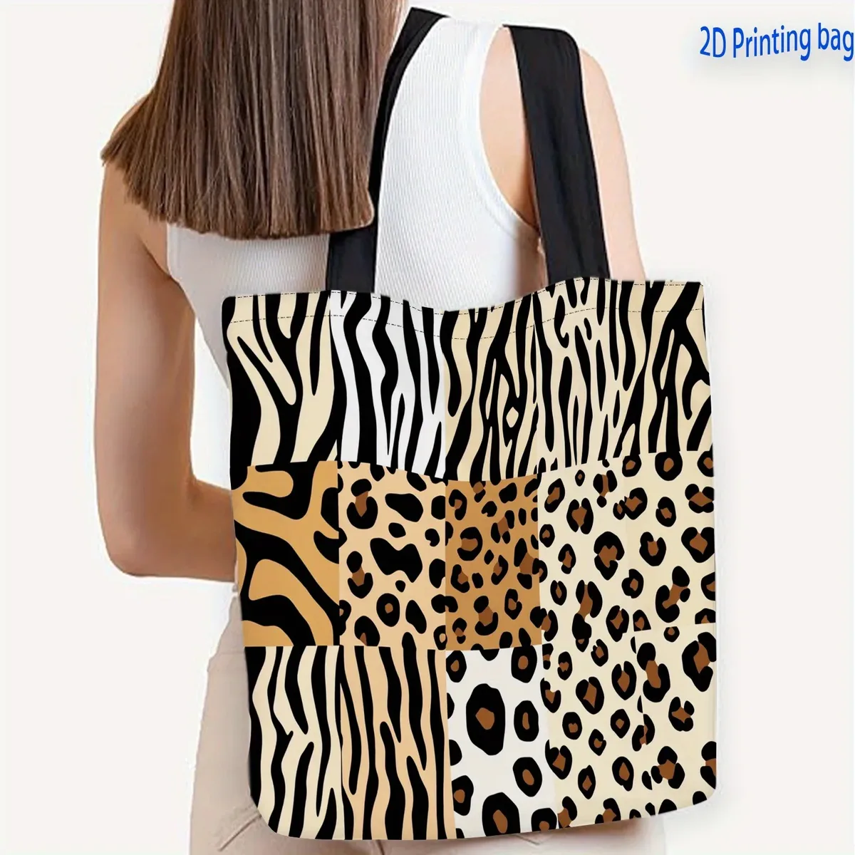 sac fourre-tout imprimé léopard, tigre, girafe, zèbre, en polyester durable, sac de courses réutilisable, pochette à bandoulière à la mode pour femmes, 1 pièce