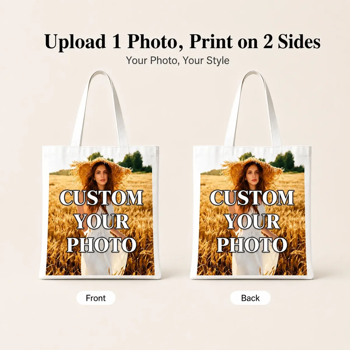 sac fourre-tout personnalisé en toile avec photo, imprimez votre propre image, grande capacité, sac à bandoulière réutilisable, sac de shopping personnalisé ﻿