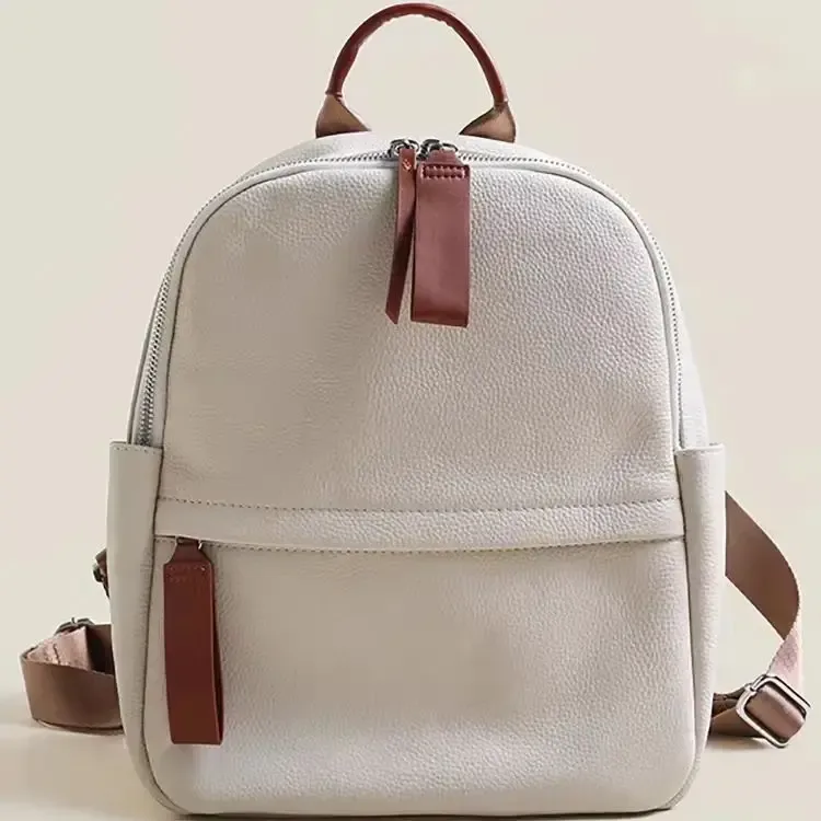 sac à dos de luxe en cuir de vache pour femmes, haut de gamme, première couche, grande capacité, assorti à tout, blanc, noir, souple, sac de voyage