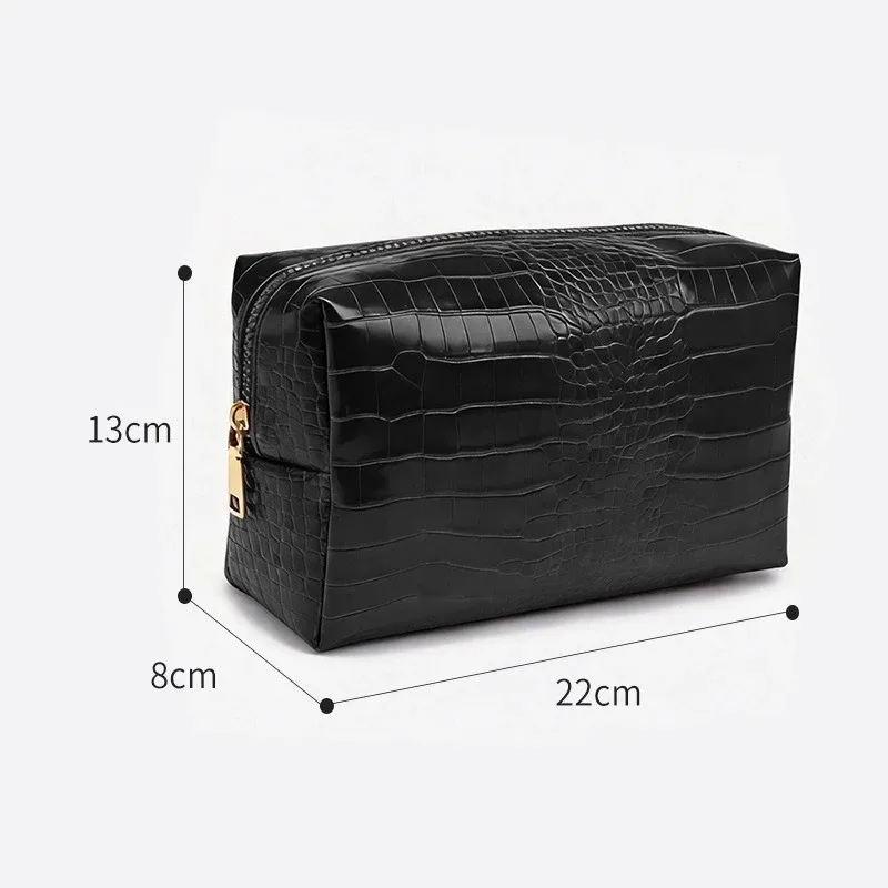 pochette de maquillage en pu gaufré crocodile pour femmes, étanche, structurée, organiseur de rangement haut de gamme non pliable