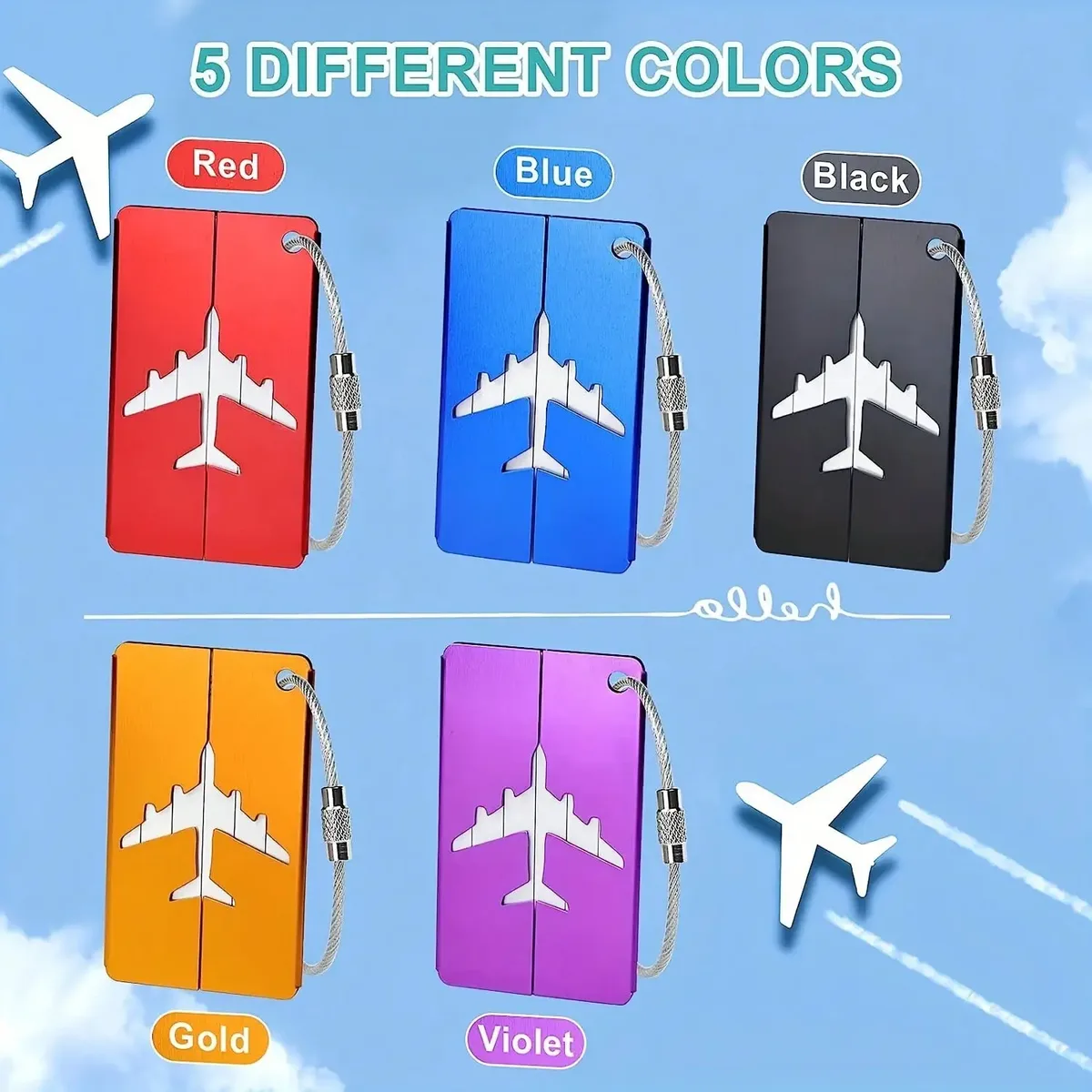 étiquette de bagage en aluminium étanche, motif avion minimaliste avec anneau en acier inoxydable, porte-passe d'embarquement, porte-carte d'identité de voyage