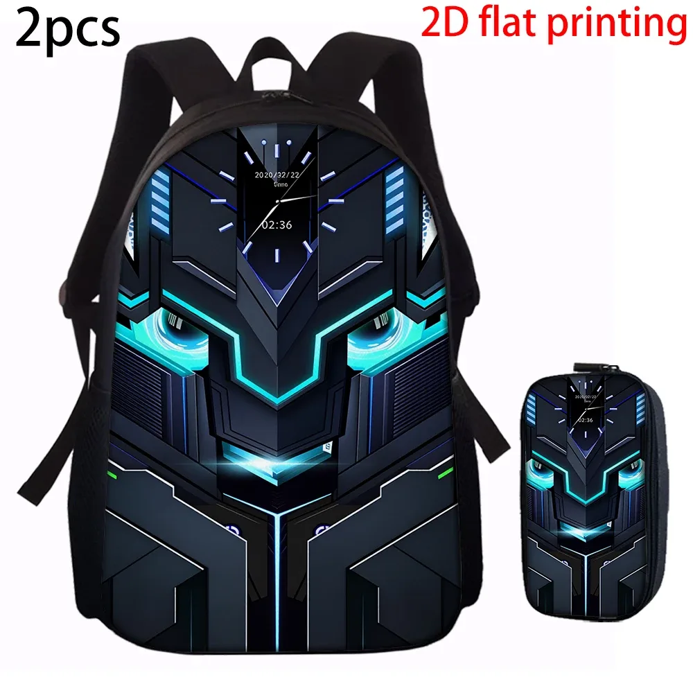 sac dos polyester noir motifs futuristes bleu blanc poignée supérieure bandes latérales petit sac main porte monnaie usage quotidien école déplacements