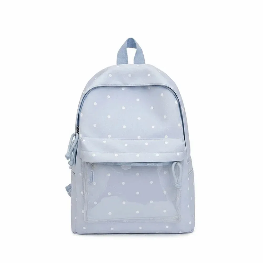 sac ita de style japonais avec fenêtre transparente, grande capacité, sac à dos transparent, doublure en polyester, léger, motif à pois.