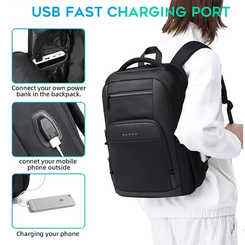 sac dos oxford université noir imperméable poches latérales port usb charge couverte souple usage voyage adolescents école