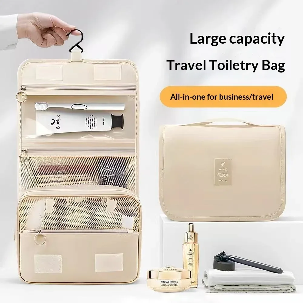 sac de toilette portable à crochet, multifonctionnel, imperméable, résistant à l'usure, rangement multicouche, grande capacité, trousse de maquillage