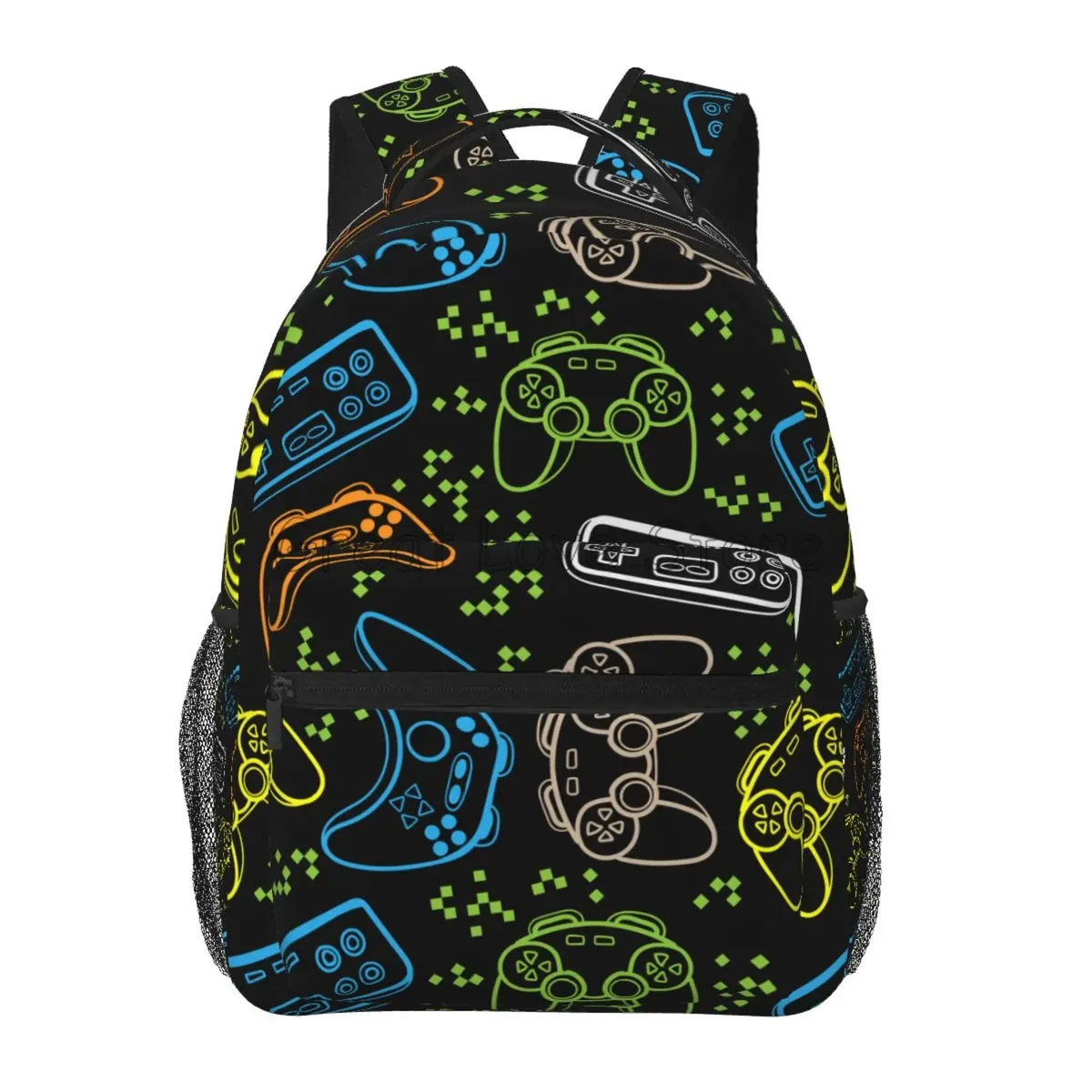 sac dos toile noir motif jeux vidéo multicolore fermeture éclair 20 35 litres polyester polyvalent voyage école week end vacances randonnée camping