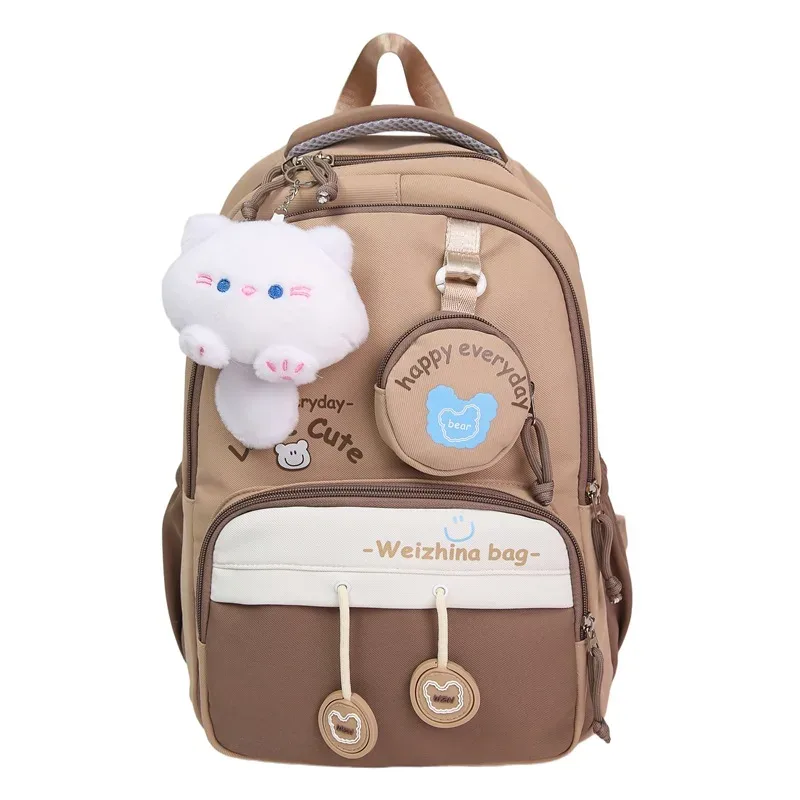 nouveau sac à dos de couleur contrastée de grande capacité pour les élèves du secondaire et du secondaire sac à bandoulière double mignon pour femmes matériau en nylon...