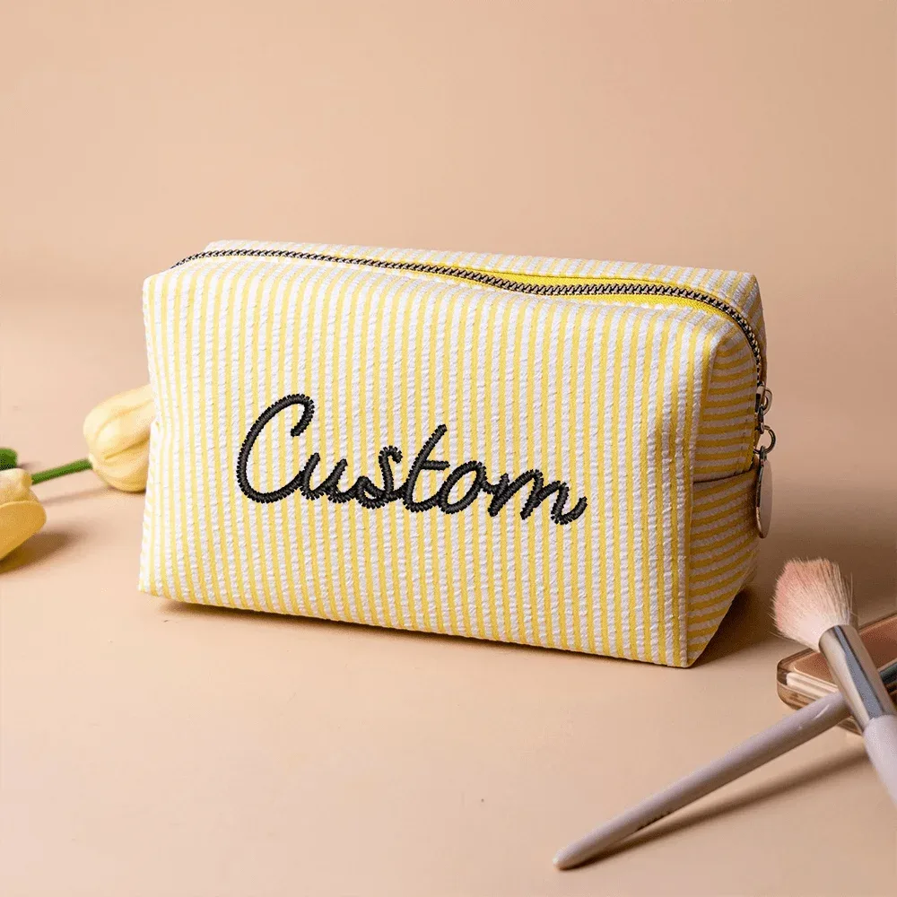 pochette de maquillage brodée personnalisée, nom personnalisé, pochette cosmétique pour demoiselle d'honneur, trousse de toilette portable, sac de voyage, cadeau pour femme