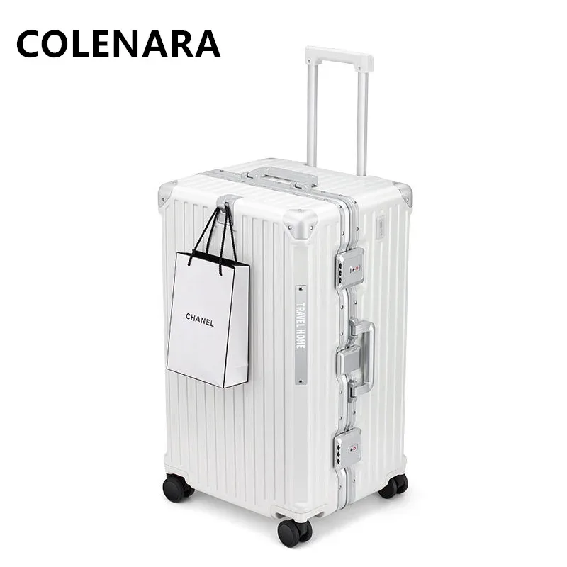 valise polycarbonate aluminium silhouette élégante bandes verticales design moderne roues toupie poignées télescopiques couleur noir blanc vert argent bagage voyage grande capacité