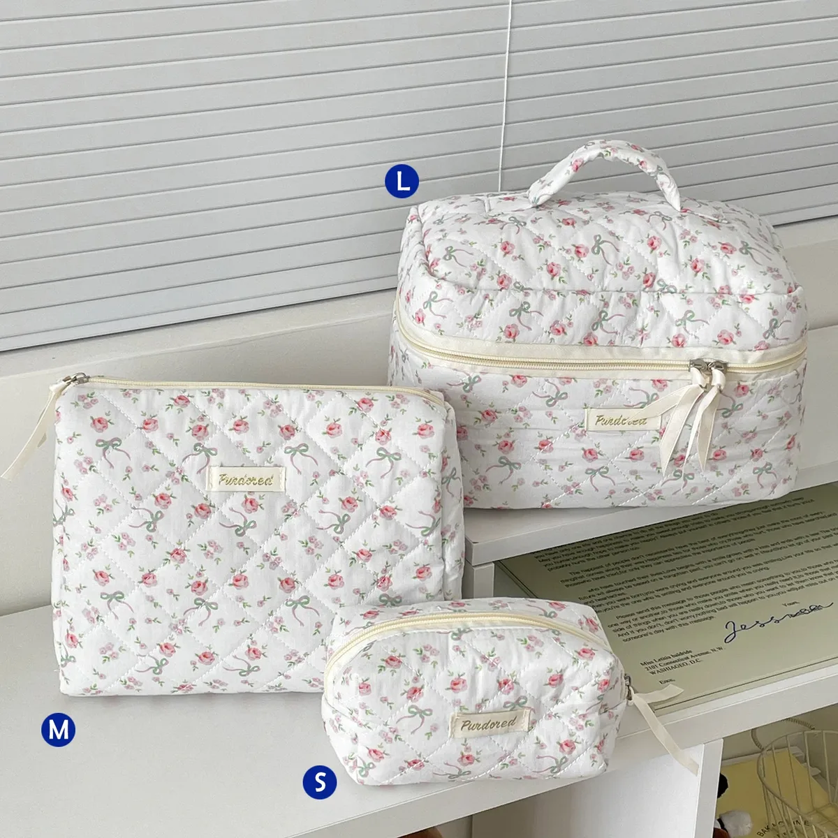 sac de maquillage en coton matelassé pour femmes, 1 pièce, mignon, fermeture éclair, organisateur de cosmétiques, sac à main en tissu en forme de boîte, trousse de toilette portable pour filles
