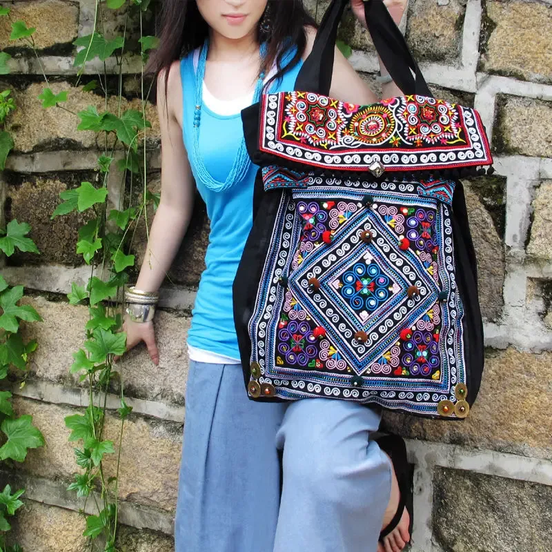 sac brodé chic de grande capacité de style national, sac de voyage à une épaule en toile, sac en tissu bohème