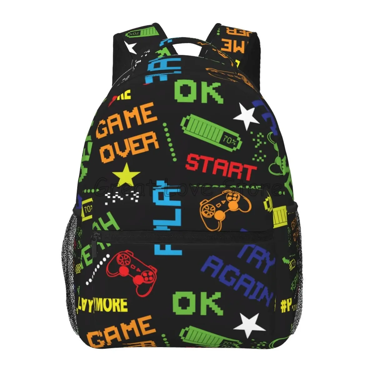 sac dos toile noir motif jeux vidéo multicolore fermeture éclair 20 35 litres polyester polyvalent voyage école week end vacances randonnée camping