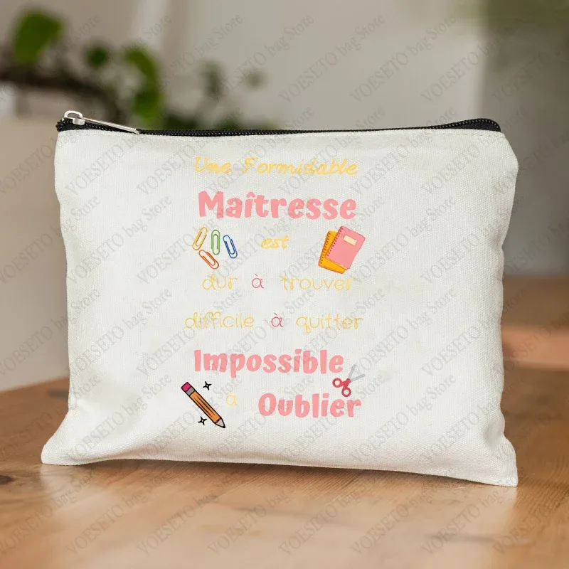 trousse de maquillage pour femmes avec appréciation des enseignants français, trousse à cosmétiques au design artistique, trousse à crayons pour femmes