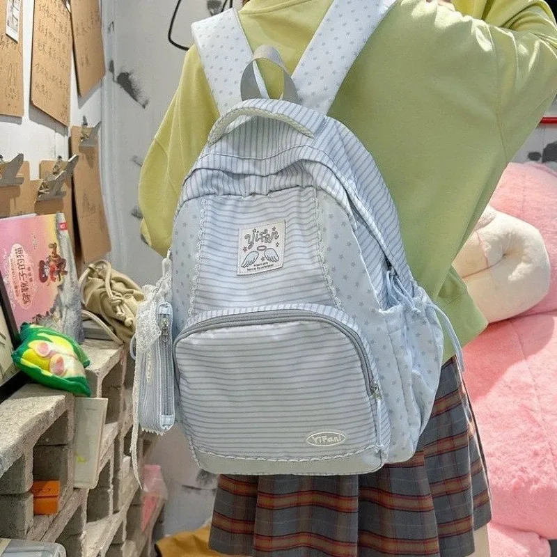 sac à dos d'étudiant stripe star, grande capacité, sacs à dos tendance, portables et légers, mochilas mujer, bolsas feminina