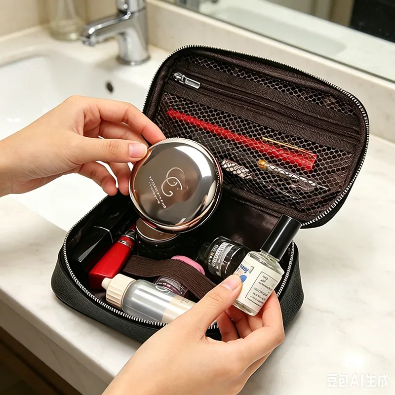 trousse de toilette de voyage en cuir de vachette grande capacité personnalisable avec nom, sac cosmétique zippé de luxe simple pour femme, trousse de maquillage tendance personnalisée pour dames