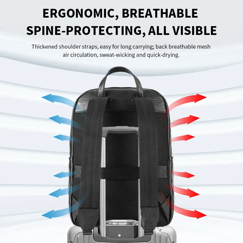 sac dos cuir vache polyester noir compartiment ordinateur portable fermeture éclair unisexe voyage business sport