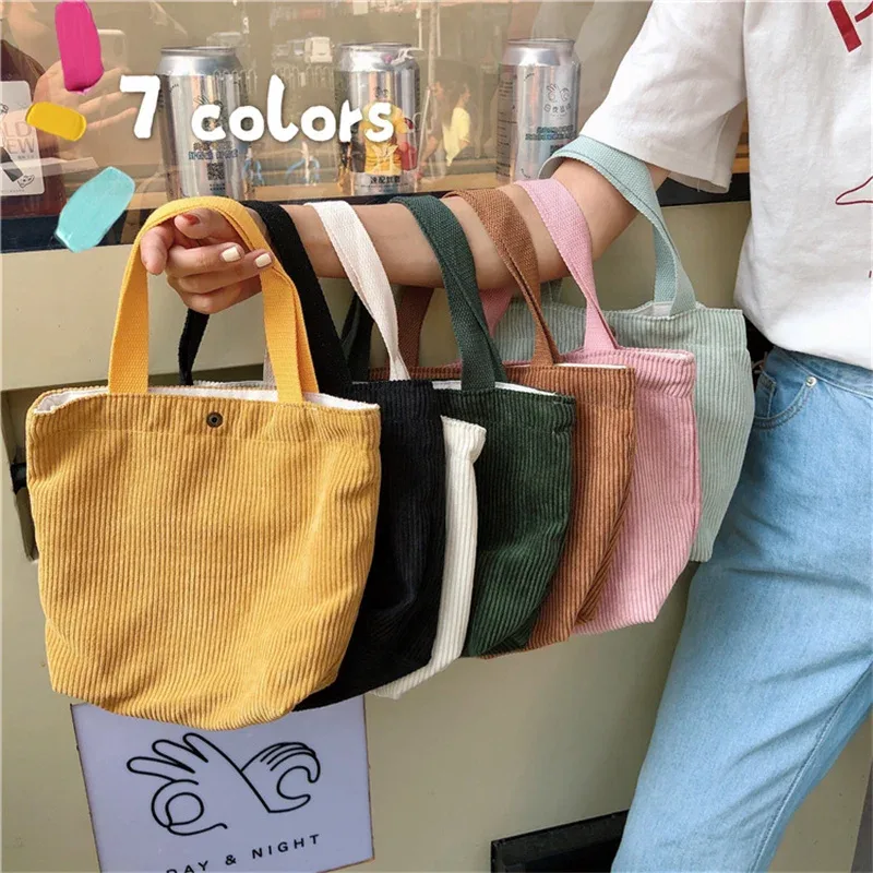 Petit sac fourre-tout en velours côtelé de style coréen pour femmes et filles, mini sacs à main, sacs à lunch, shopping, grill, poudres à main, mignon