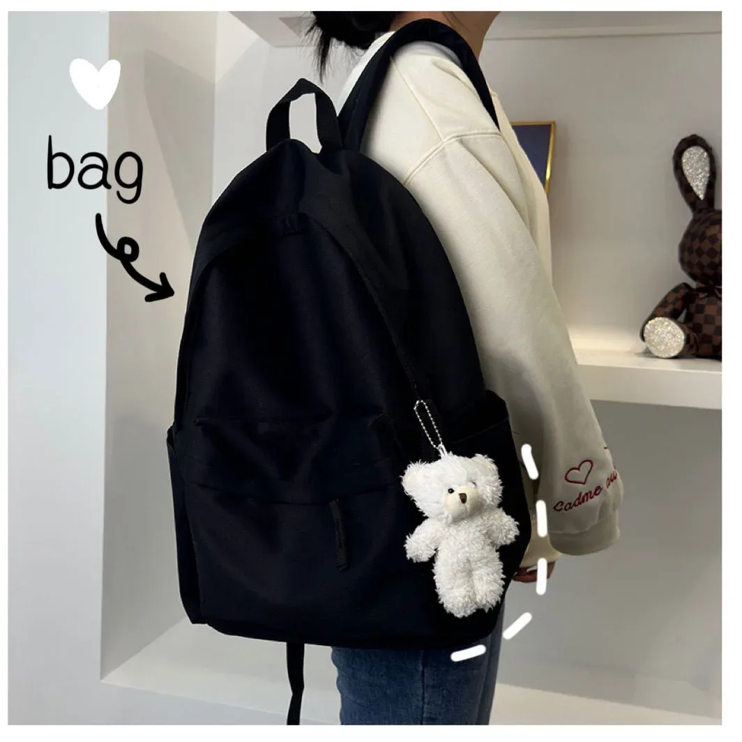 sac à dos de style minimaliste japonais, grande capacité, couleur unie, double bandoulière, pour étudiantes et lycéennes