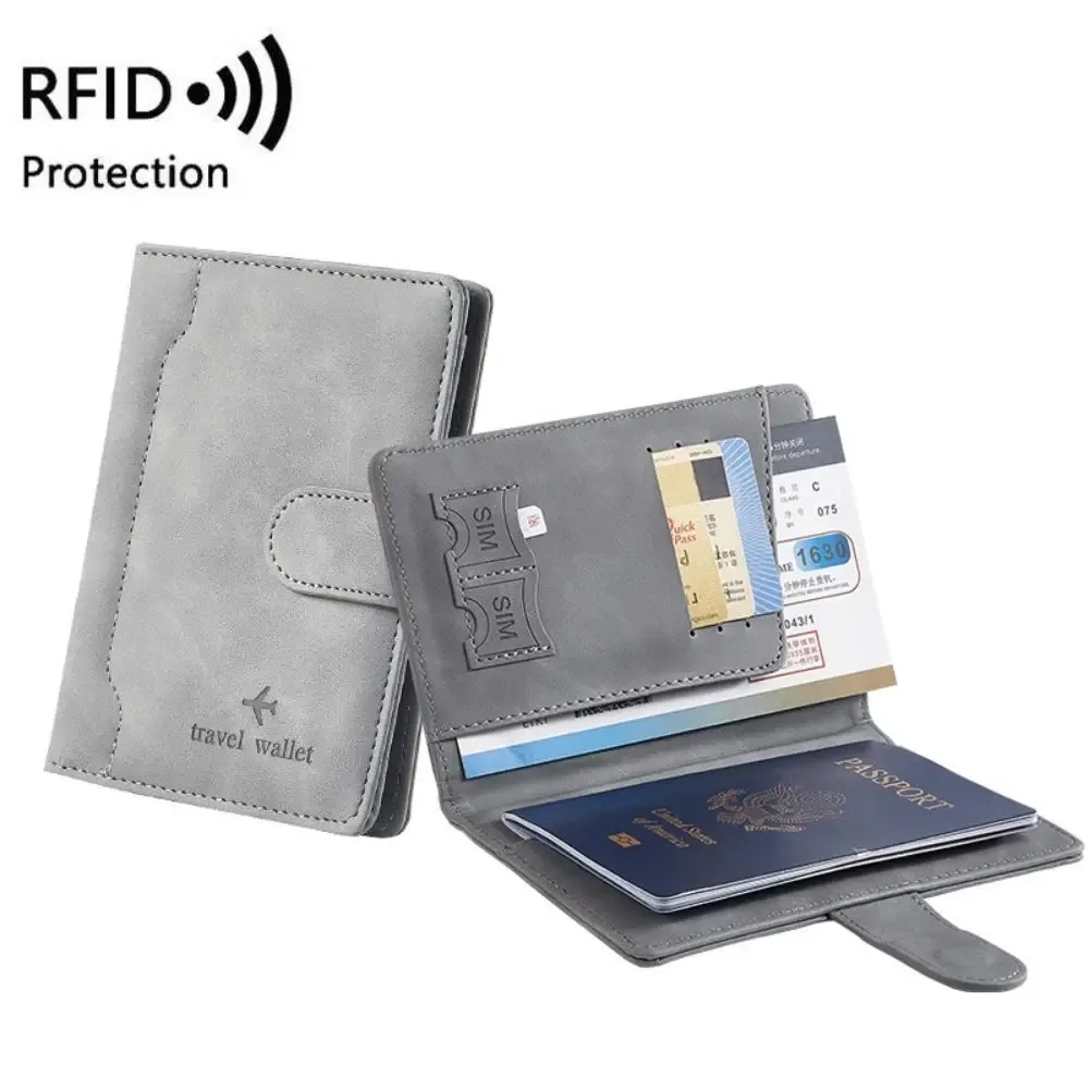 nouveau porte-passeport de couleur unie, blocage rfid, fente pour billet, clip, housse de protection, sac pour cartes de voyage en cuir
