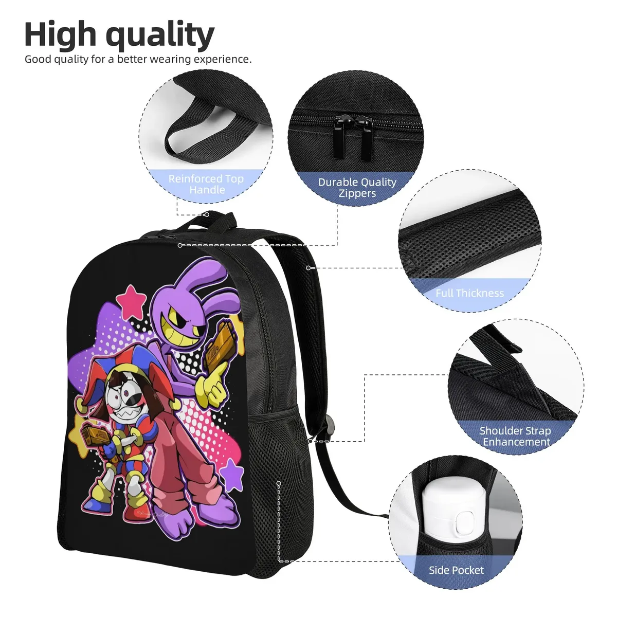 sac à dos thermique jax cartoon digitals circus, sacs à dos de voyage, sacs d'école à motif design pour étudiants, sac à dos élégant