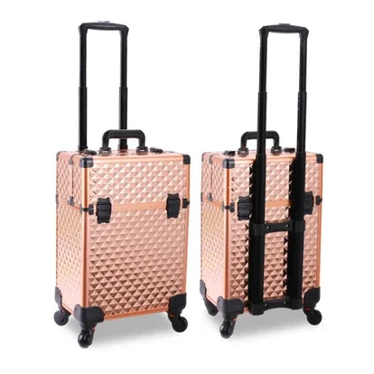 valise pvc dorée noire motif géométrique relief poignées robustes roues toupies grande capacité usage voyage