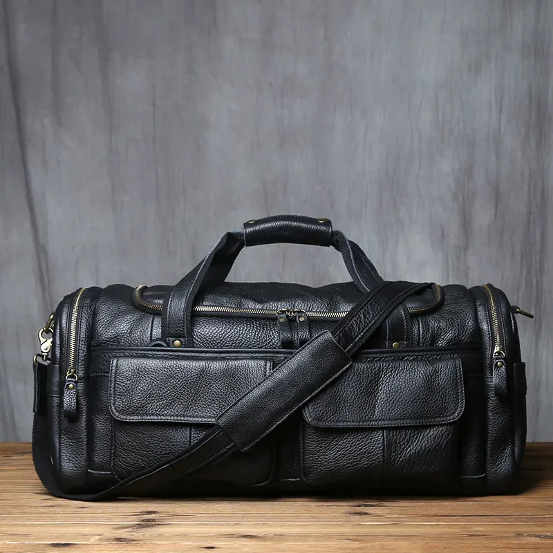 sac à main rétro en cuir pour hommes, sac de voyage, couche supérieure en peau de vache, grande capacité, sacoche asymétrique épaule, sacoche décontractée pour ordinateur portable, nzpj