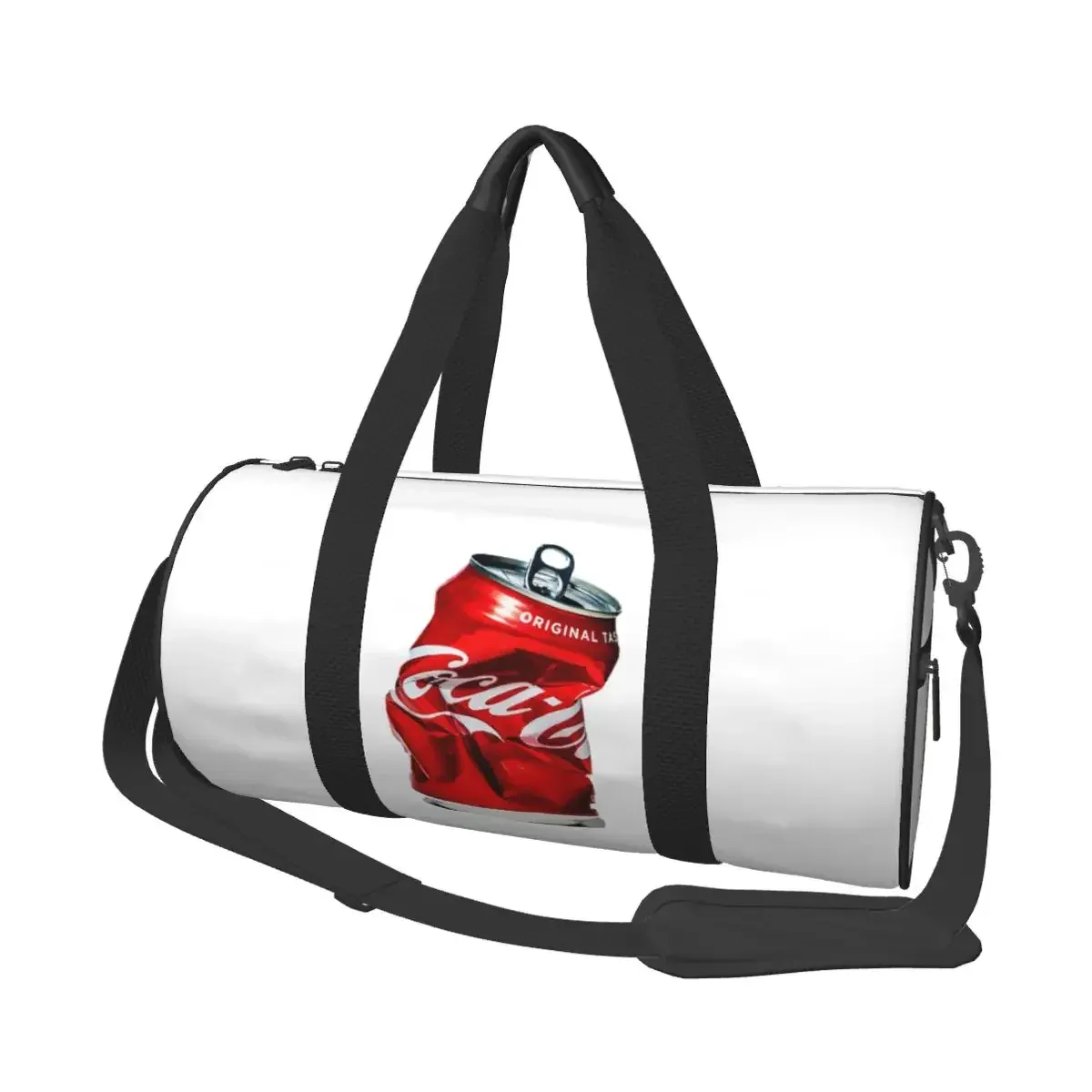 sac voyage polyester motif canette rouge coca cola format ovale poignée bandoulière ajustable usage sport week end