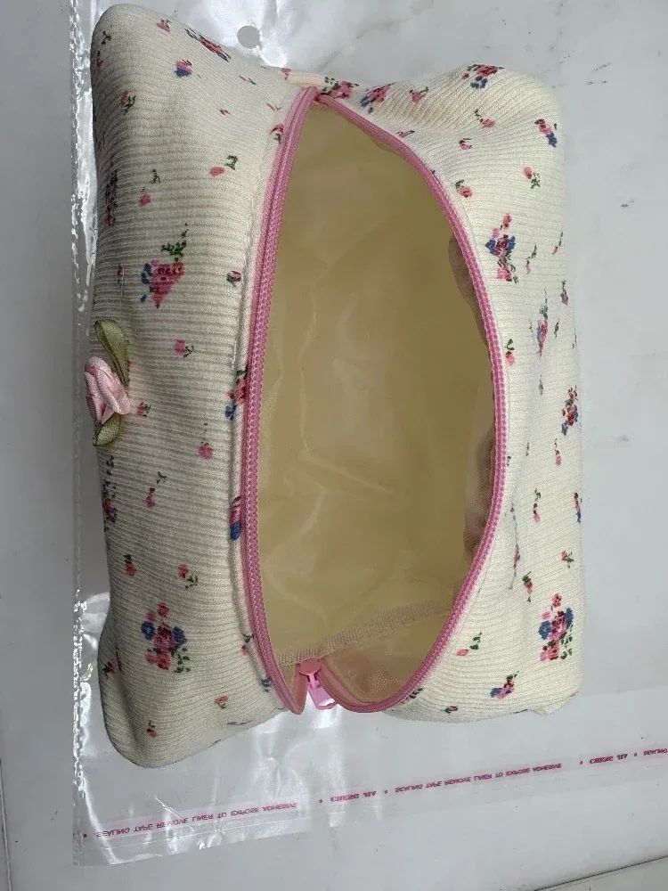 ins – trousse de maquillage à la mode, 1 pièce, élégante, simple, douce, florale, rouge à lèvres, portable, grande capacité, sac de rangement pour câbles d'écouteurs