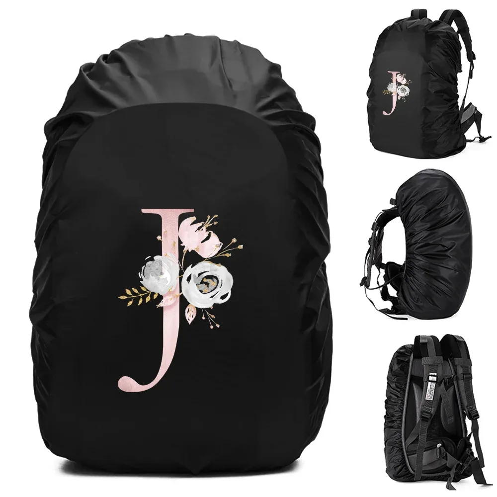 housse de pluie imperméable pour sac à dos 20-70l, motif fleurs roses et lettres, pour sports de plein air, cyclisme, sécurité, mode, camping, randonnée