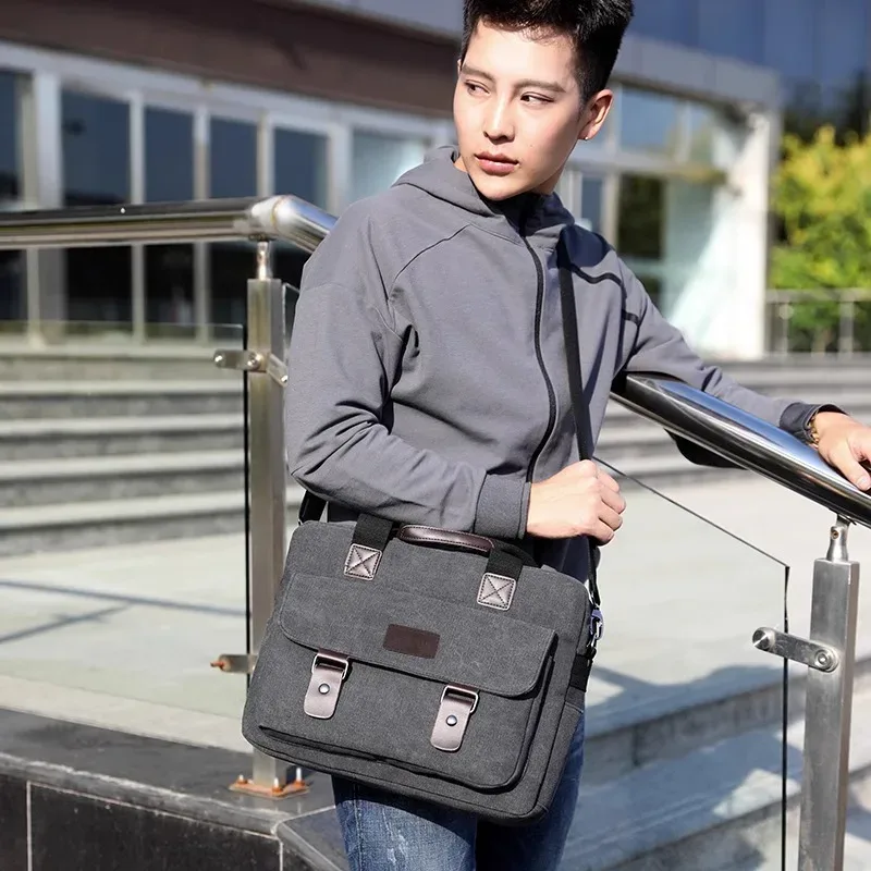 porte-documents en toile pour hommes, mallette de styliste pour le travail et les affaires, cartable décontracté de grande capacité pour étudiants, fourre-tout à bandoulière pour ordinateur portable de 14 pouces