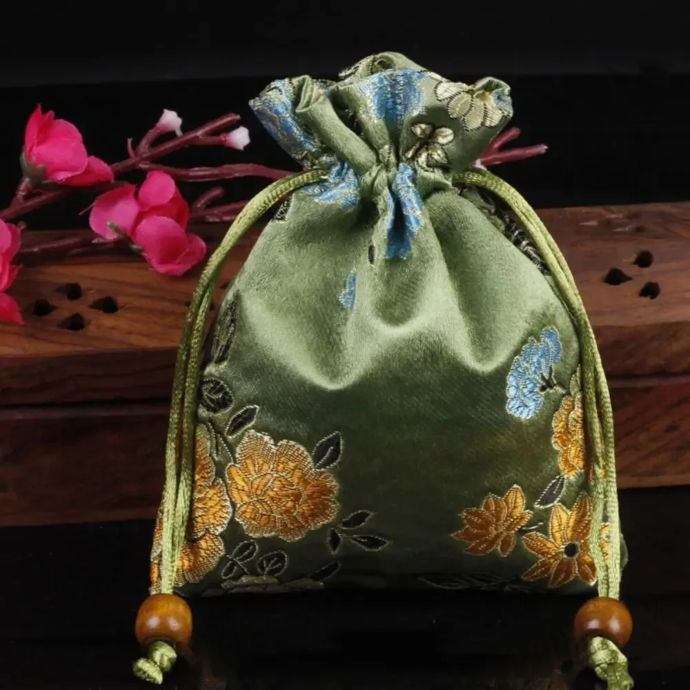 sac à cordon brodé floral, porte-monnaie, sac à bonbons, sac d'emballage pour bijoux, sac à sucre festif de grande capacité de style chinois