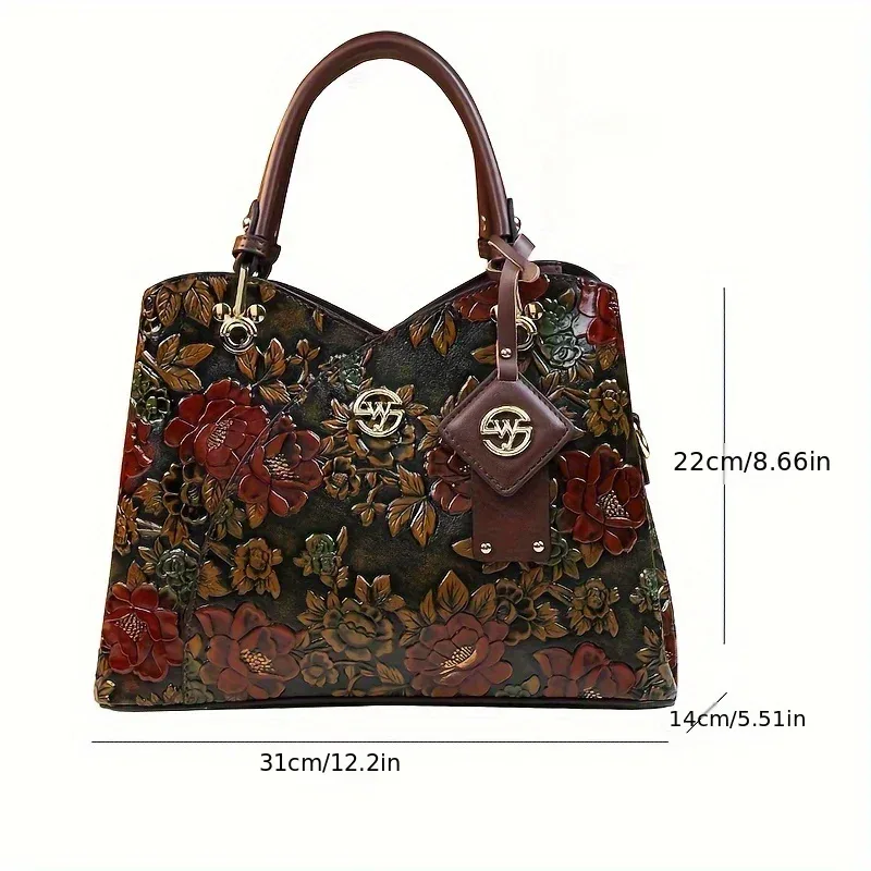 sac à main à motif de fleurs vintage, sac fourre-tout de luxe en cuir pu, sac à bandoulière à la mode pour femmes
