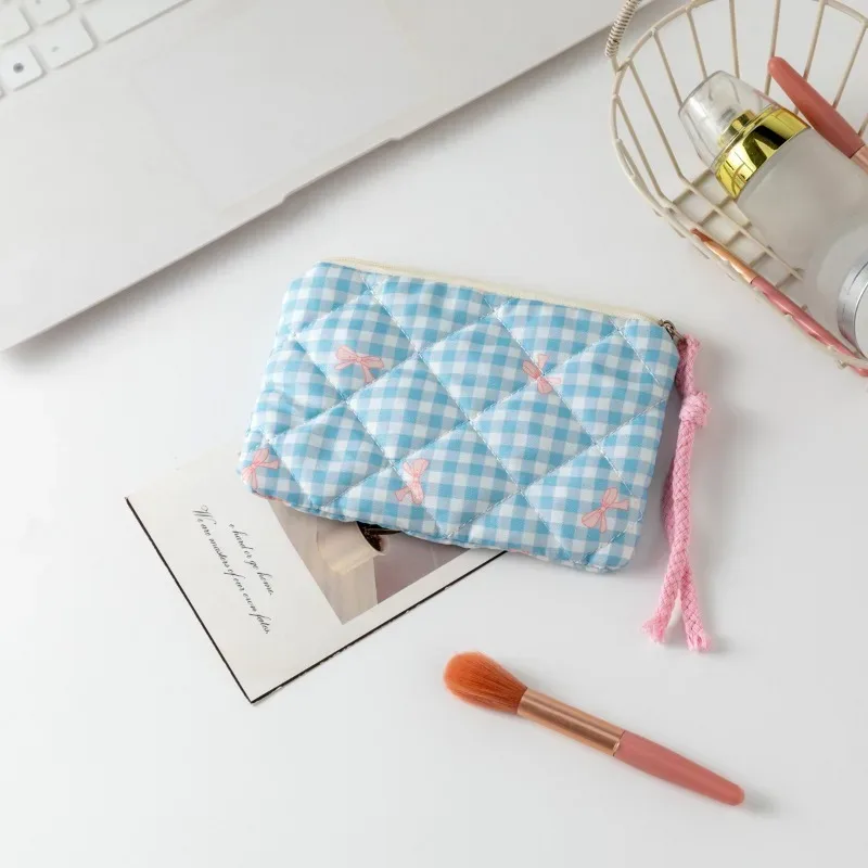 sac à cosmétiques avec nœud mignon, sac à cosmétiques à fermeture éclair pour femmes, petit étui de rangement pour rouge à lèvres, trousse de maquillage, sacs pour cartes de voyage pour dames