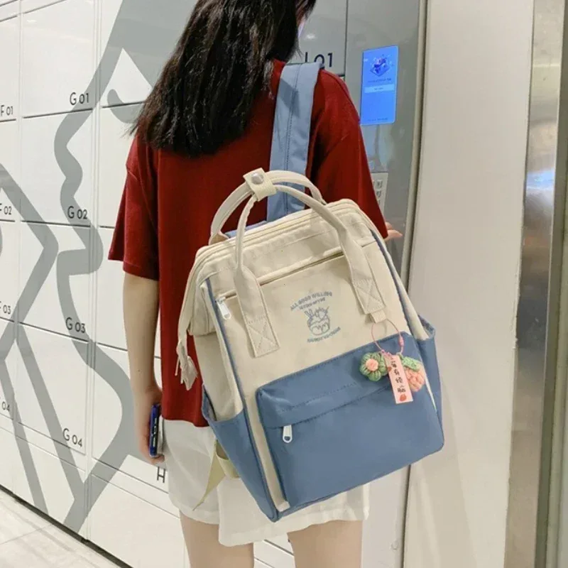 Sac Dos Nylon Pastel Beige Violet Bandoulière Ouverte Motif Fruits Poche Avant Voyage Loisirs