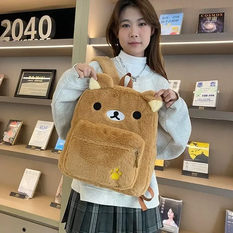kawaii anime rilakkuma ours sac à dos en peluche broderie conception sacs pour femmes mignon grande capacité sacs à dos femmes sac à dos