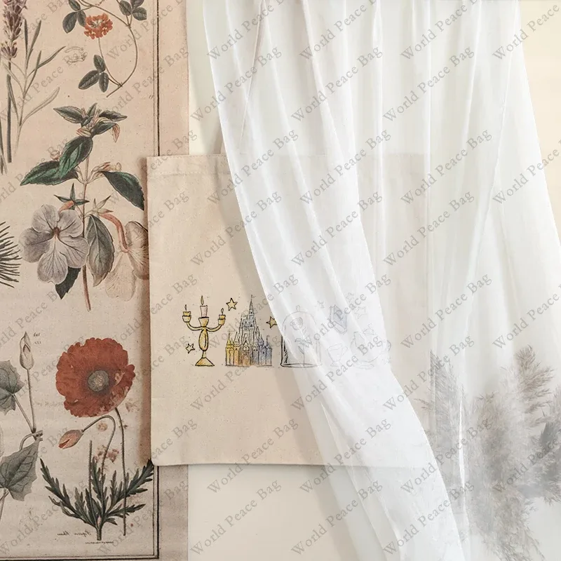 sac fourre-tout en toile à motif princesse, motif "une histoire aussi ancienne que le temps", sac à bandoulière pour les voyages et les trajets quotidiens, sac de shopping réutilisable pour femmes.