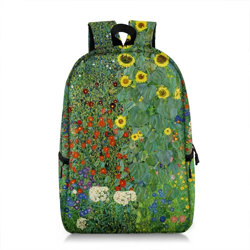 sac à dos peinture à l'huile de claude monet gustability klimt van gogh, cartable de nuit étoilée, baiser de tournesol, cartable de voyage pour femme