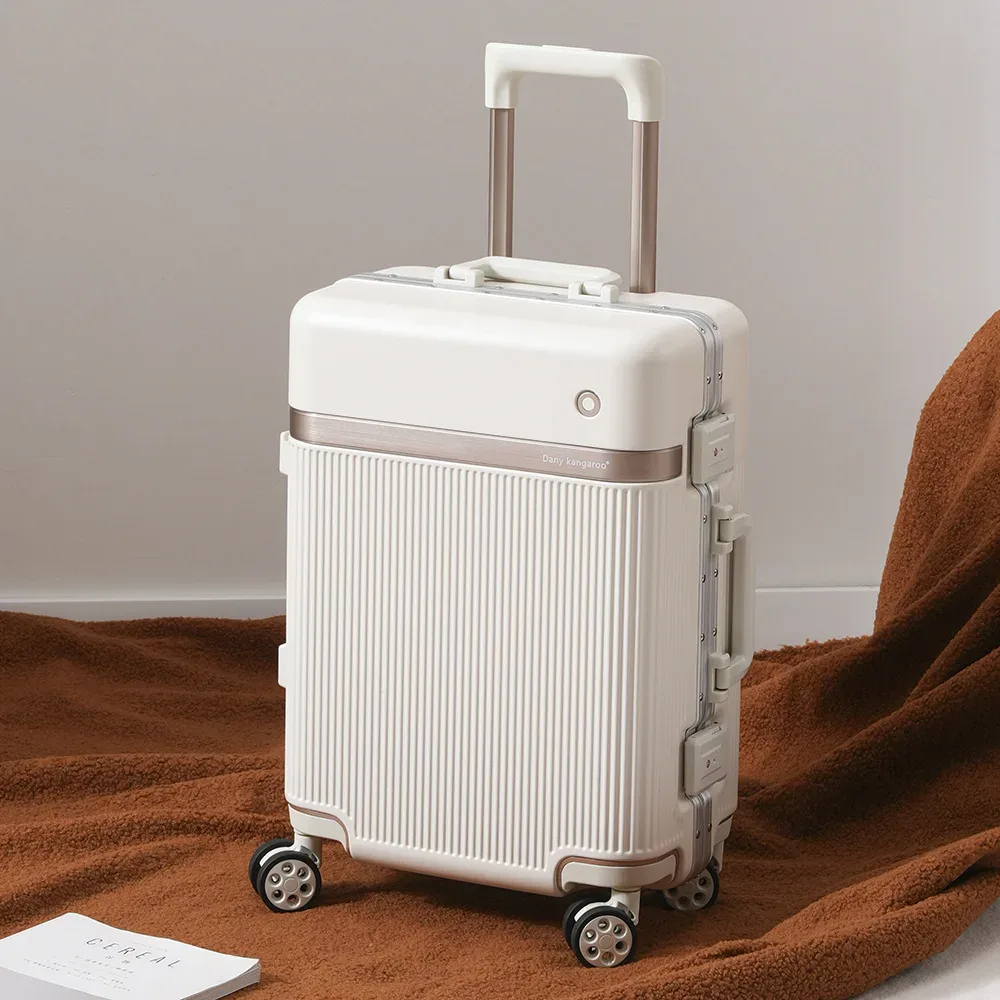 valise de voyage 20/22/24/26 pouces avec roulettes pivotantes, cadre en aluminium multifonctionnel, bagage à main en pc