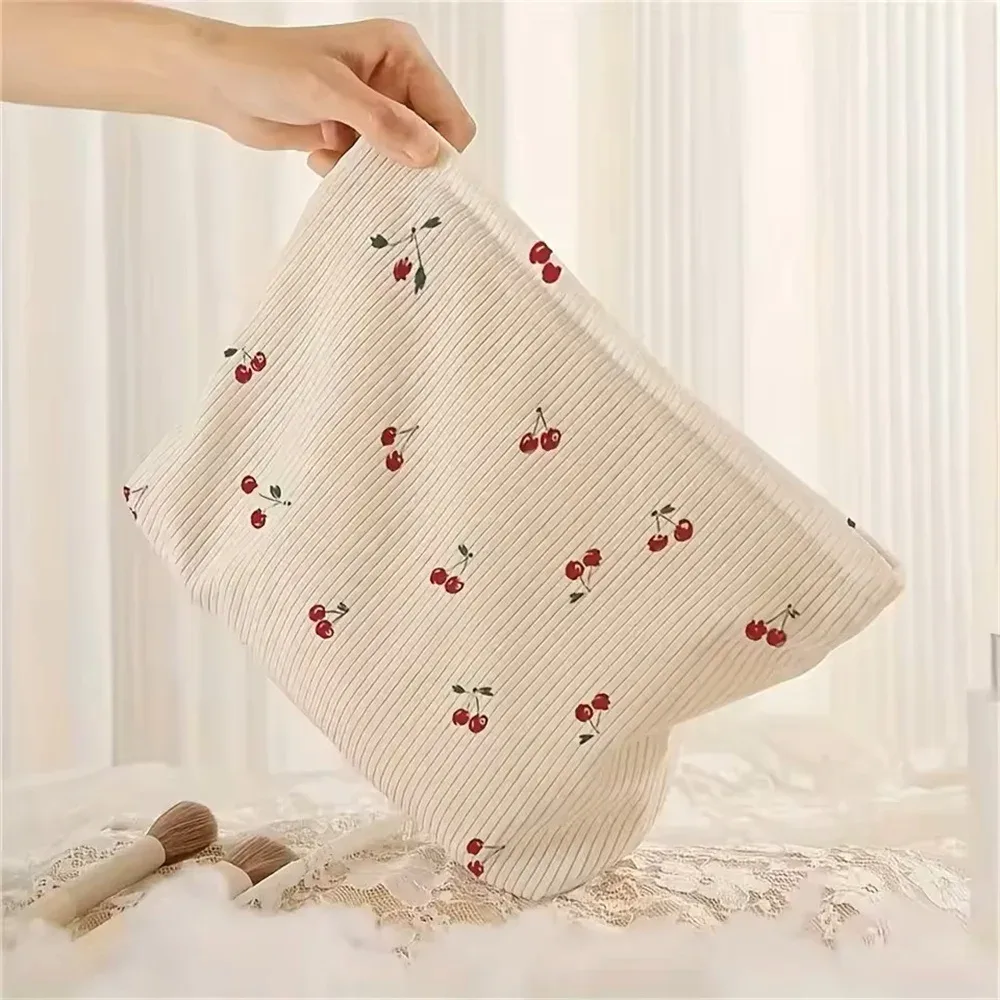 sac de maquillage portable pour femmes, sac de rangement d'automne, sac à cosmétiques en velours côtelé, mode pour l'école, usage quotidien, voyage