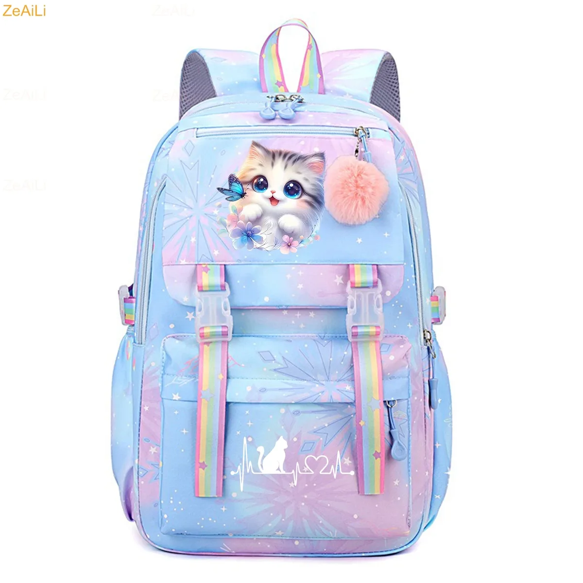 sac à dos scolaire pour enfants, adolescents, filles et garçons, motif chat mignon, fleur, papillon, sac à dos pour femmes, sac à livres