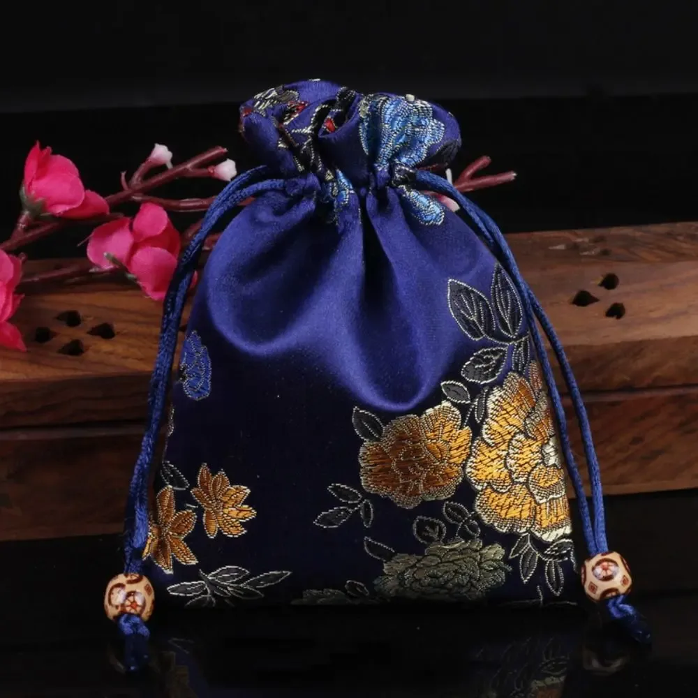 sac à cordon brodé floral, porte-monnaie, sac à bonbons, sac d'emballage pour bijoux, sac à sucre festif de grande capacité de style chinois