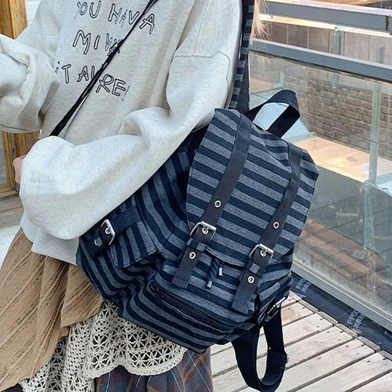 style coréen vintage rayé sac à dos nouveau y2k décontracté cordon étudiant sacs grande capacité polyvalent fourre-tout sacs kpop femmes sac