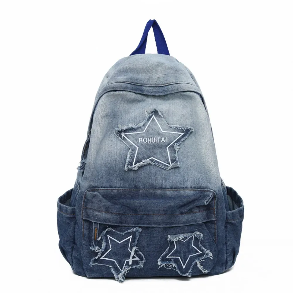 sacs à dos en jean de grande capacité, matériau en jean, structure multi-poches, sac de voyage, sac d'école multifonctionnel pour adolescentes