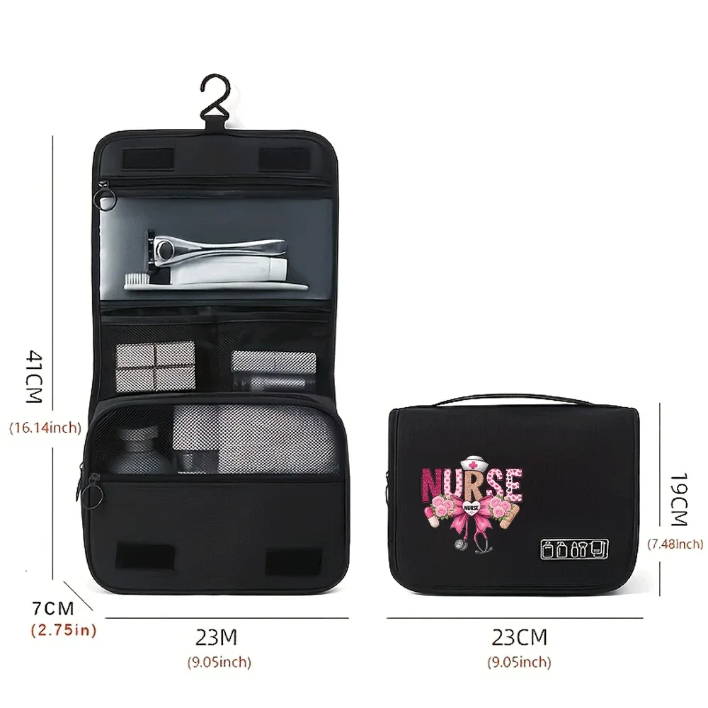 Sac de maquillage portable imprimé infirmière, unisexe, grande capacité, organiseur de cosmétiques, trousse de toilette suspendue pour femmes et hommes, lavage, rasage, maquillage