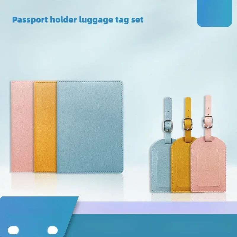 porte-passeport en cuir pu épais multicolore, couverture de passeport avec carte en papier, ensemble d'étiquettes de bagage
