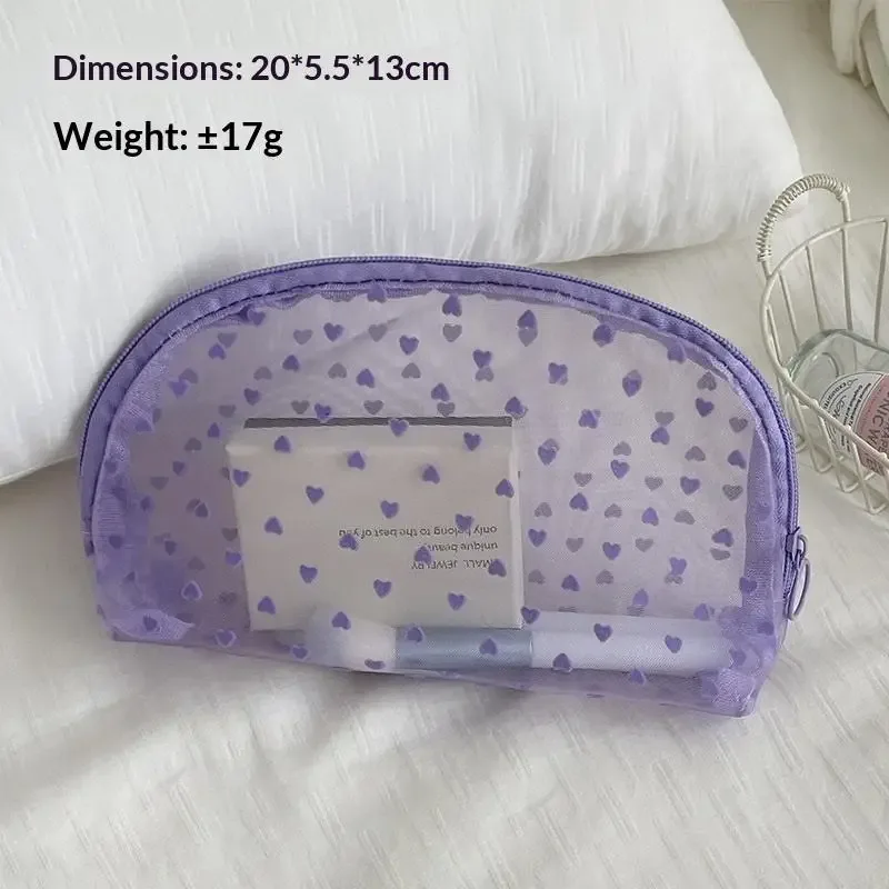 sac de maquillage en maille transparente j]heart, pochette de rangement multifonction portable pour femmes, trousse de toilette pour dames, organisateur de rouge à lèvres