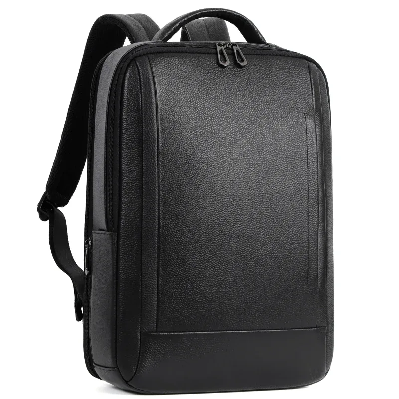 sac dos cuir vache noir polyester cadre externe broderie poignée souple usb charge voyage étudiant