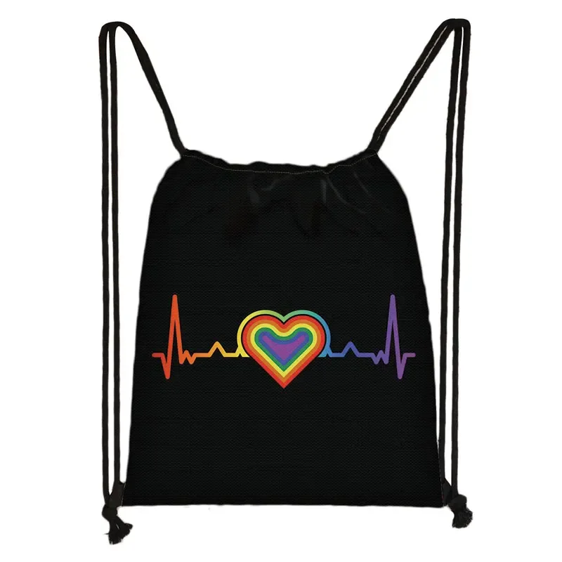 sac à dos à motif de cœur arc-en-ciel lgbt, sacs à cordon de proximité pour les zones de voyage, sac de rangement arc-en-ciel, mode thon, lesbienne et gay pride, cadeau
