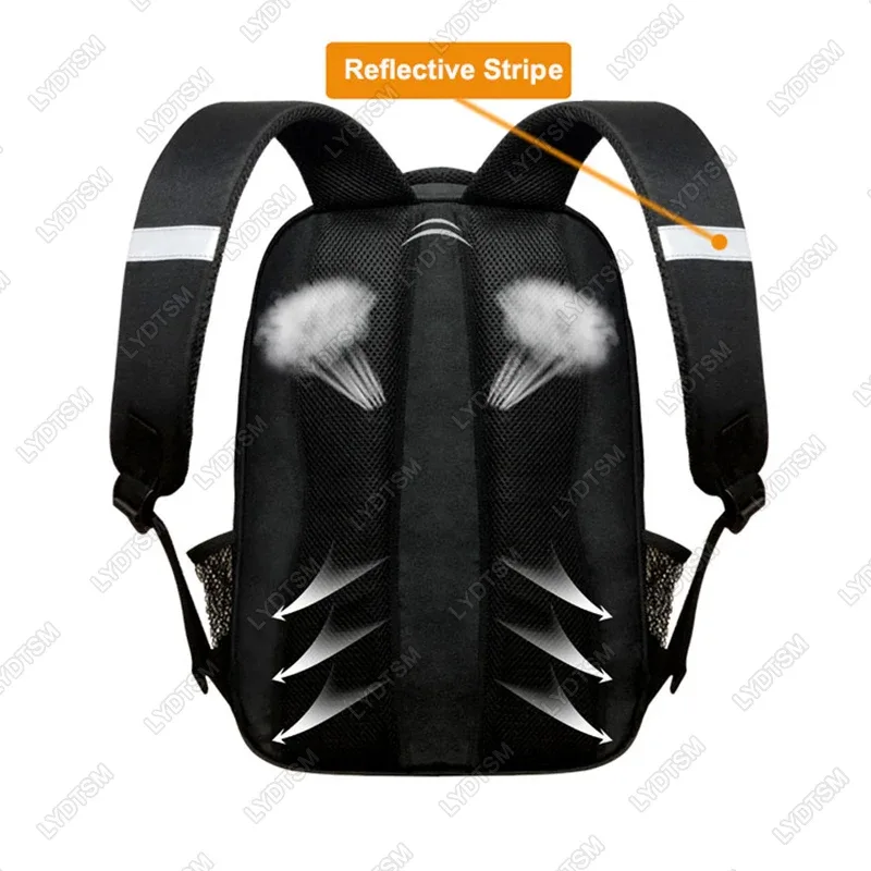 sac dos polyester noir bandoulique réfléchissante poches latérales ouvertes informatique décontracté dessin animé adolescents étudiants usage voyage